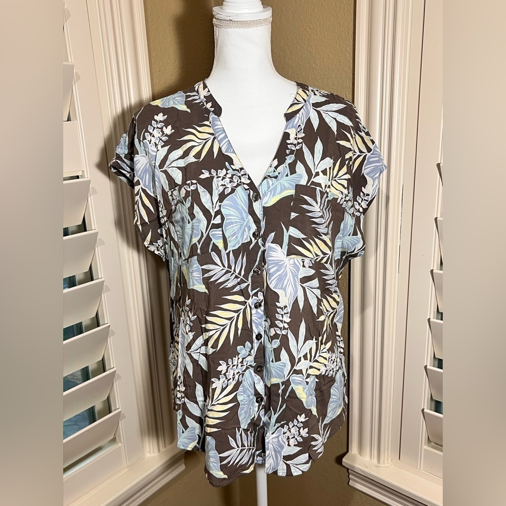 Torrid Brown Tropical Button Down Blouse